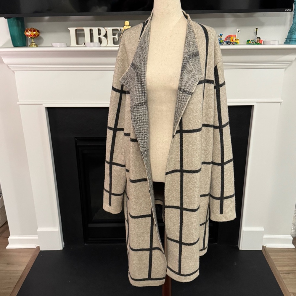 Banana Republic Windowpane Open-Front Long Cardigan Coat – Size XL